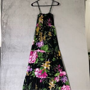 Urban Mango Long Babydoll Sundress Dress Black Floral Womens S Tiered